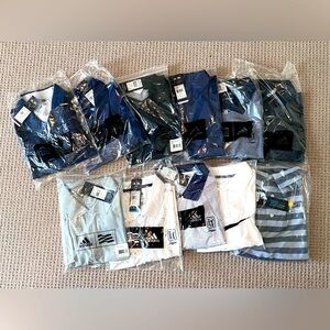 Eleven NWT Assorted men’s golf polo shirts. All size large.